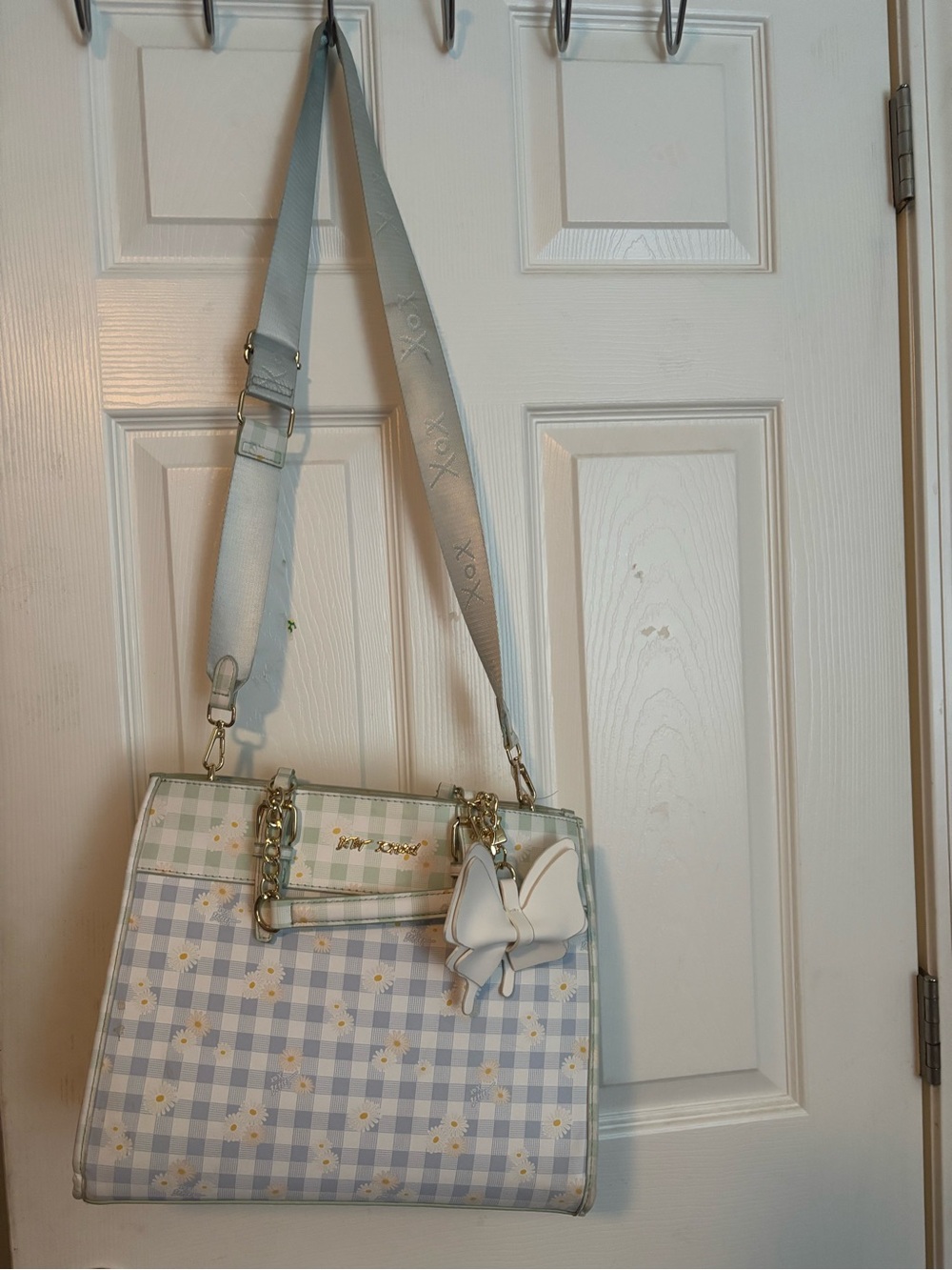 Betsey Johnson Light Blue & Mint Floral Gingham Shoulder Bag
